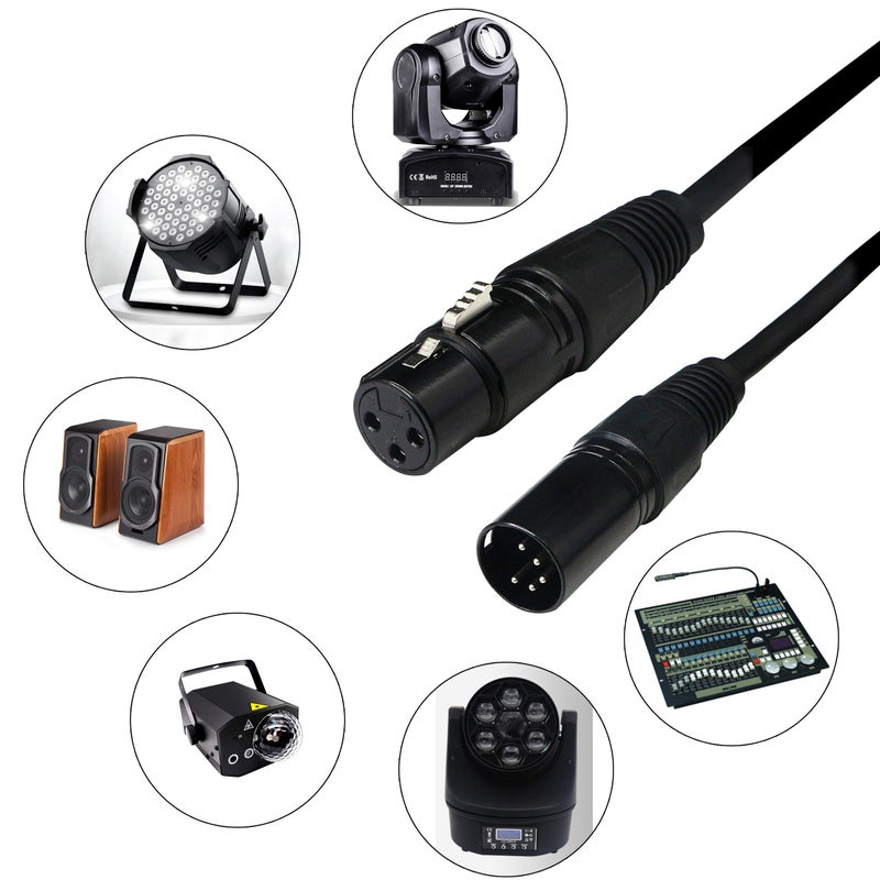 SinLoon DMX 512 Stage Light Cable XLR Male 5 Pin Male to XLR Female 3 Pin with Metal Connectors for Stage Lighting and DJ-1.6m - Image 2